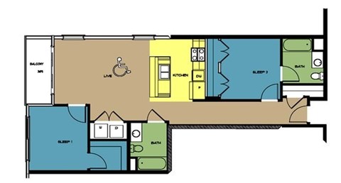 Floor plan for 2 beds, 2 baths, 926 sqft